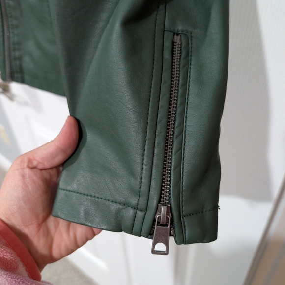 Style & Co Green Faux Leather Zip Pockets Moto Jacket in Size 2X - Picture 10 of 14
